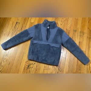 PINK: Fuzzy, teddy jacket in gray